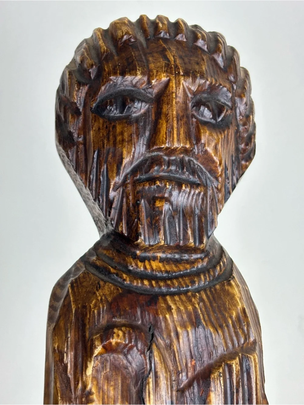 Vintage Saint Figure, Santos Sculpture, wall hanging, wood-look paper mache Monk